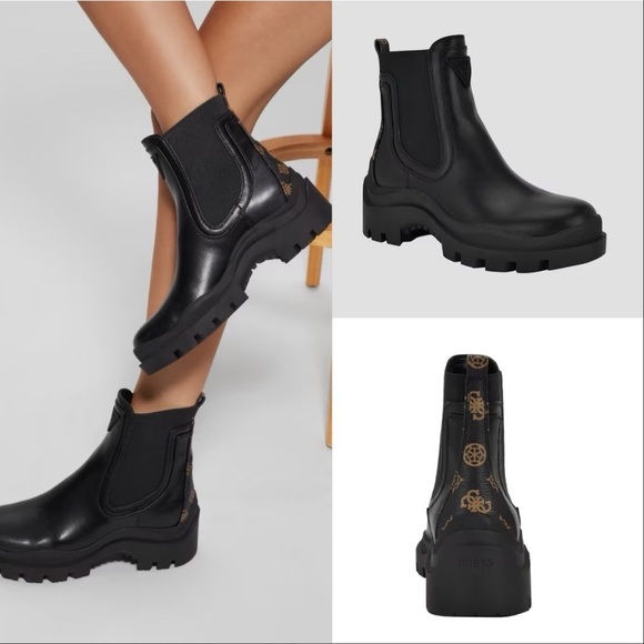 Guess Black Yesses Signature Chelsea Booties Round Toe - Picture 1 of 7